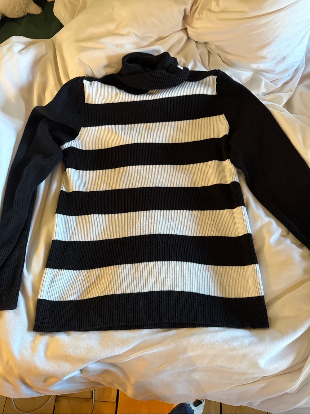 Lauren Ralph Lauren Black and White Striped Turtleneck Sweater